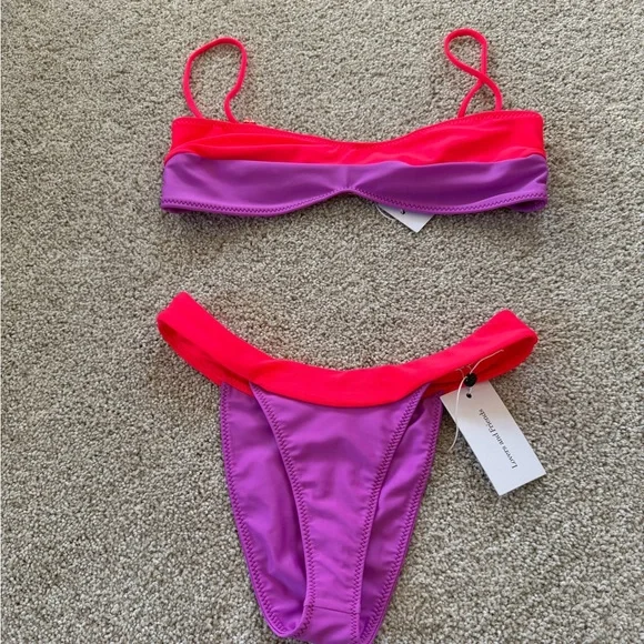 Lovers and Friends Tropic Daze Bikini swimsuit Purple and Psycho Red Small NWT - Picture 3 of 4